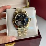 High Replica Rolex  Day-Date Men Black Face Yellow Gold Steel Strap Watch 41mm